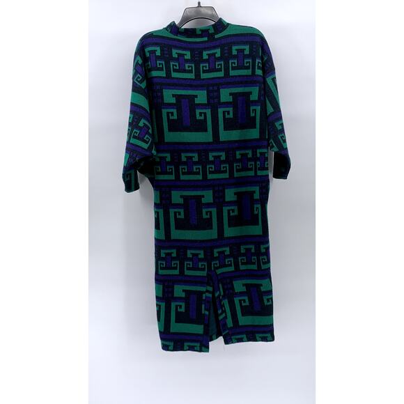 UNBRANDED Women’s Blue-Green Geo Print Long Sleeve Knit Midi Sweater Dress SZ L - Picture 2 of 8